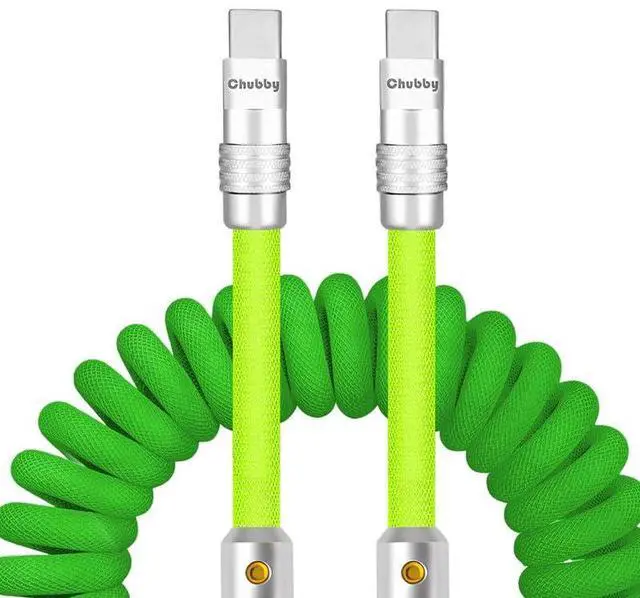 Main image of chubbycable Curly Chubby - 240W Coiled USB C Cable Spring Retractable Fast Charging Cable for Car Compatible with CarPlay, Android Auto, Red+Dark Blue, Type-C to Type-C, 2.29FT-3.6FT