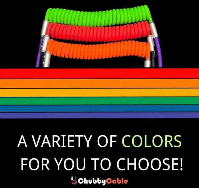 Alt view image 3 of 5 - ChubbyCable Colorblock Chubby - Spring Braided Silicone Charge Cable Coiled USB C Cable, 2.29FT-3.6FT, Fast Charging, Type-C to Type-C, Black+Red