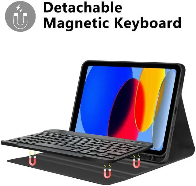 Alt view image 3 of 5 - COO for iPad (A16) 11th/10th Generation (2025/2022) Case with Keyboard, Wireless Detachable Keyboard with Premium Protective Cover with Pencil Holder for Apple iPad 2022 10.9 Inch Black