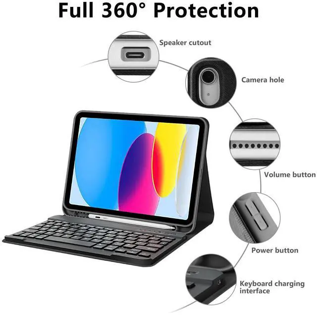 Alt view image 5 of 5 - COO for iPad (A16) 11th/10th Generation (2025/2022) Case with Keyboard, Wireless Detachable Keyboard with Premium Protective Cover with Pencil Holder for Apple iPad 2022 10.9 Inch Black