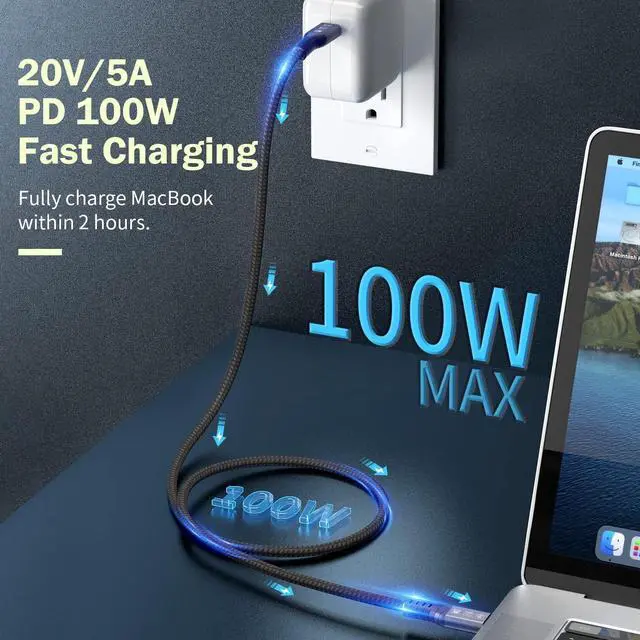 Alt view image 3 of 5 - ConnBull Thunderbolt 4 Cable Long 10FT 40Gbps High Speed USB C Cable Supports 100W Charging and 8K Display Compatible with Thunderbolt 3/ USB4 Monitor, MacBook Pro, iPad and More