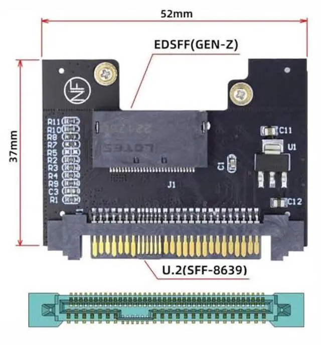 Alt view image 4 of 5 - CY Adapter U.2 SFF-8639 Host Adapter to NVMe Ruler 1U GEN-Z 1C 4X EDSFF Short SSD P4511 E1.S Carrier Adapter, BLACK, SF-072-1C-HX