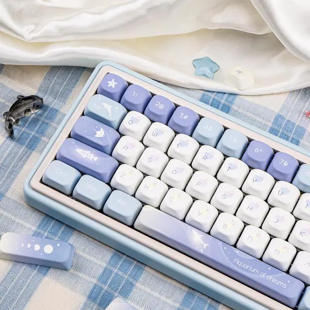 Alt view image 3 of 5 - COOMICKEY Blue White PBT Keycaps XOA Keycap, Custom Keyboard Keycaps 60 65 75 100 Percent, Cute Key Cap Dye Sublimation, 130 Keys Anime Keycap Set for Cherry Gateron MX Switches Keyboards