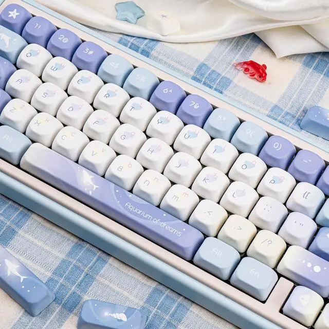 Alt view image 4 of 5 - COOMICKEY Blue White PBT Keycaps XOA Keycap, Custom Keyboard Keycaps 60 65 75 100 Percent, Cute Key Cap Dye Sublimation, 130 Keys Anime Keycap Set for Cherry Gateron MX Switches Keyboards