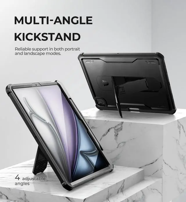 Alt view image 4 of 5 - Dexnor for iPad Air 13 Inch Case 2025/2024 (M3/M2) with Pencil Holder, [Built-in Screen Protector & Multi-Angle Kickstand] Heavy Duty Shockproof Full Body Protective Cover for iPad Air 13, Black