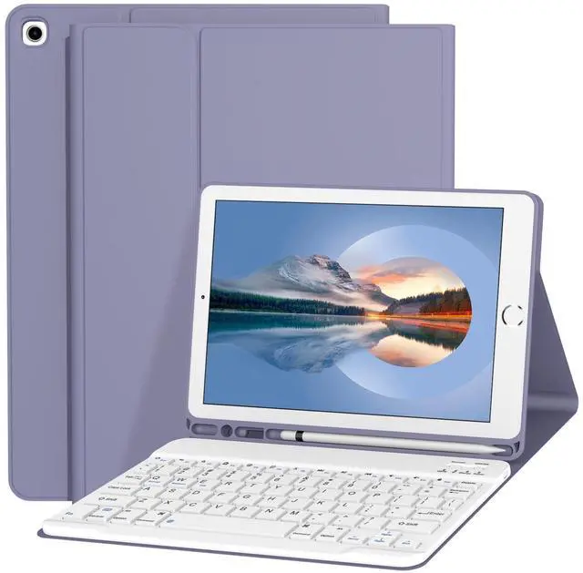 Main image of Divufus Keyboard Case for iPad 9th/8th/7th Generation 10.2 Inch [Magnetic Detachable Wireless Keyboard][Support 3 System] Flip Stand Case with Pencil Holder for iPad 10.2 2021/2020/2019, Lavender Gray