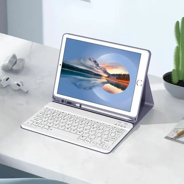 Alt view image 5 of 5 - Divufus Keyboard Case for iPad 9th/8th/7th Generation 10.2 Inch [Magnetic Detachable Wireless Keyboard][Support 3 System] Flip Stand Case with Pencil Holder for iPad 10.2 2021/2020/2019, Lavender Gray