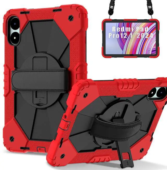 Main image of Doemoil for Xiaomi Redmi Pad Pro 12.1"/Xiaomi Poco Pad 12.1" Case with with Kickstand/Hand Strap/Rotating/Shoulder Strap (Red/Black)