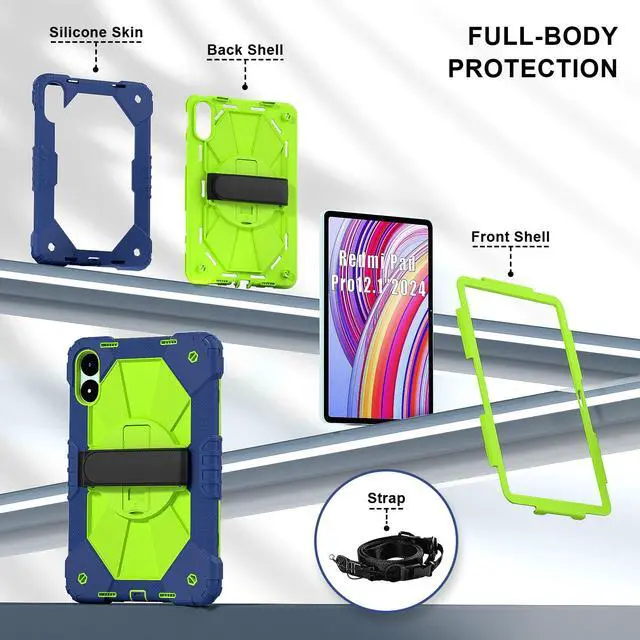 Alt view image 3 of 5 - Doemoil for Xiaomi Redmi Pad Pro 12.1"/Xiaomi Poco Pad 12.1" Case with with Kickstand/Hand Strap/Rotating/Shoulder Strap (Navy Green/Blue)