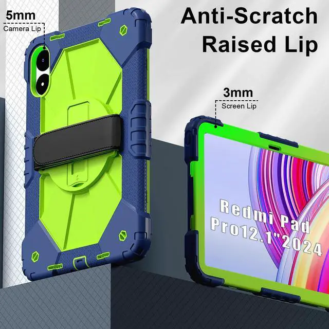 Alt view image 4 of 5 - Doemoil for Xiaomi Redmi Pad Pro 12.1"/Xiaomi Poco Pad 12.1" Case with with Kickstand/Hand Strap/Rotating/Shoulder Strap (Navy Green/Blue)