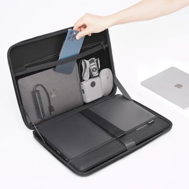 Alt view image 5 of 5 - DOMISO 15.6 inch Laptop Sleeve Shoulder Bag Shockproof Computer Bag Waterproof EVA Protective Carrying Case for 16" MacBook Pro/Max M2 M1 2019-2023,15"-16" HP Dell Asus Laptop,Dell XPS 15,Dark Blue