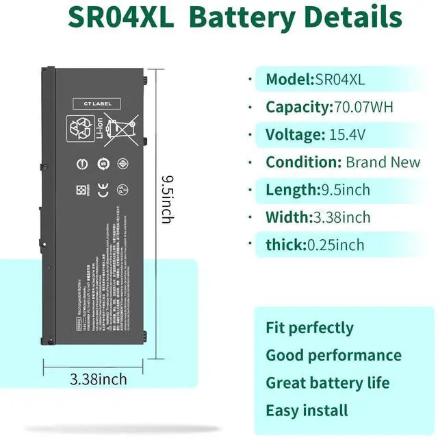 Alt view image 2 of 5 - SR04XL SR03XL Battery for HP Omen 15-CE0XX 15-DC0XX Series 15-CE009LA 15-CE015DX 15-DC0003LA 15-DC0051NR Pavilion 15-CB0XX 15-CX0XX 15-CB041NR 15-CX0056WM l08855-855 917678-1B1 917724-855 917678-2B1