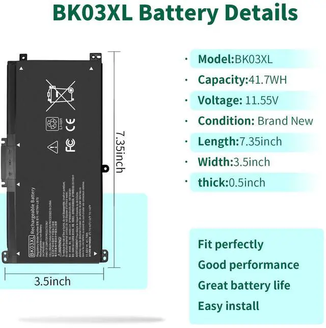 Alt view image 2 of 5 - BK03XL 916811-855 Battery for HP Pavilion X360 Convertible 14-ba0xx 14-ba2xx 14m-ba0xx 14m-ba1xx 14m-ba011dx 14m-ba013dx 14m-ba114dx 14-ba253cl 14-bal125cl 14-ba153cl 14-ba002ne 14-ba009la 14-ba125cl