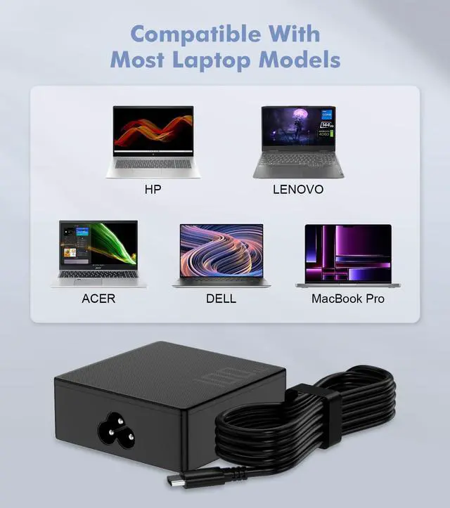 Alt view image 3 of 5 - USB C Laptop Charger 100W, USB-C Charger PD Fast Charging for Asus ROG Flow Acer HP Lenovo ThinkPad MacBook Computer Tablet Chargers Adapter Type C Cord Power Supply fit 15W 45W 27W 100W