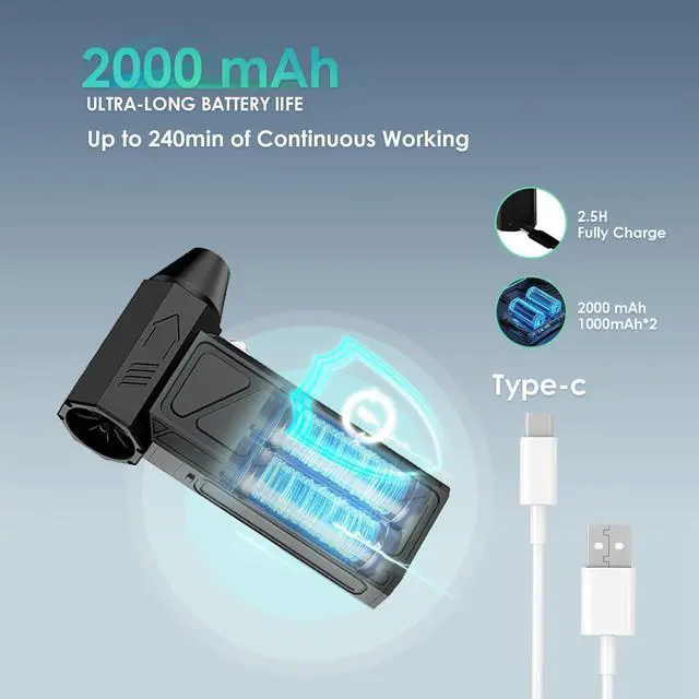 Alt view image 4 of 5 - Hailanbao Cordless Electric Air Duster - 130000RPM High-Speed Rechargeable Blower, 4-Speed Adjustable Air Broom for Keyboard Cleaning, Home & Outdoor Dust/Rain/Snow Removal