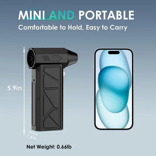 Alt view image 5 of 5 - Hailanbao Cordless Electric Air Duster - 130000RPM High-Speed Rechargeable Blower, 4-Speed Adjustable Air Broom for Keyboard Cleaning, Home & Outdoor Dust/Rain/Snow Removal