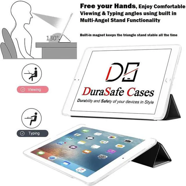 Alt view image 4 of 5 - DuraSafe Cases Compatible with iPad 9.7 Inch Air 2 [Air 2nd 2014 ] Gen A1566 A1567 MGLW2LL/A MGL12LL/A MH0W2LL/A MGKM2LL/A MH182LL/A MGKL2LL/A Smart Trifold Soft Silicone TPU Back Case - Black