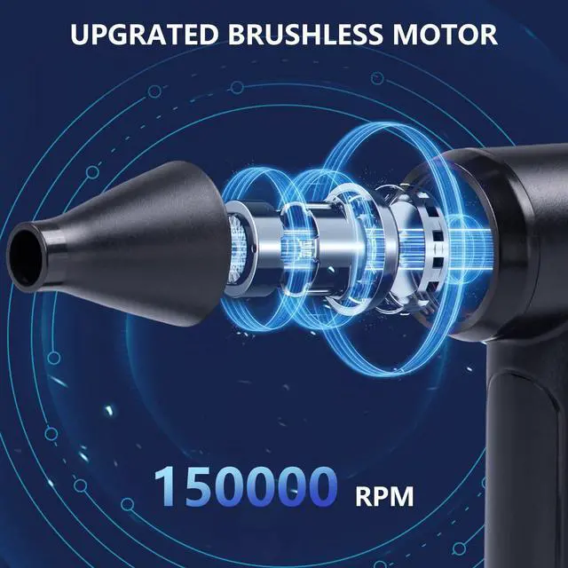 Alt view image 3 of 5 - DOWYLIK Compressed Air Duster - 150000RPM Brushless Motor, Mini Air Blower for PC Cleaning Kit, Canned Air Duster for Computers, Rechargeable & Portable Compressed Air for Electronics