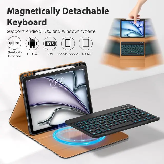 Alt view image 5 of 5 - DTTO Keyboard Case for iPad Air 11 Inch M3/M2 2025/2024, iPad Air 5th/4th Generation 10.9-Inch, 7 Colors Backlit Wireless Detachable Folio Keyboard Cover with Pencil Holder & Pocket, Black