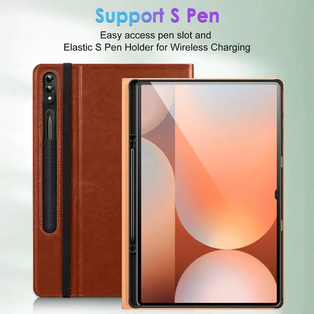 Alt view image 4 of 5 - DTTO for Samsung Galaxy Tab S10 Ultra / S9 Ultra / S8 Ultra Case 2024/2023/2022, Premium Leather Business Folio Stand Cover with S Pen Holder for 14.6 Inch Tablet, Auto Wake/Sleep, Brown