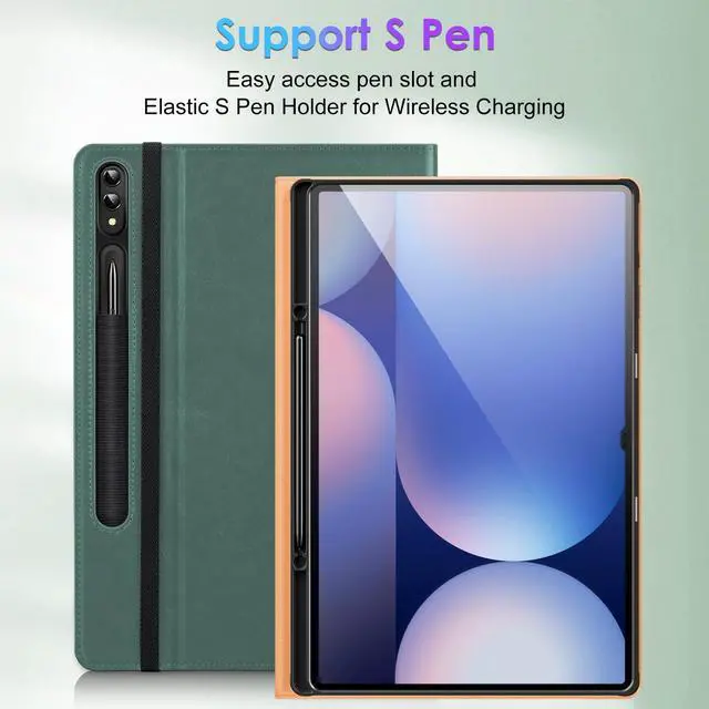 Alt view image 5 of 5 - DTTO for Samsung Galaxy Tab S10 Ultra / S9 Ultra / S8 Ultra Case 2024/2023/2022, Premium Leather Business Folio Stand Cover with S Pen Holder for 14.6 Inch Tablet, Auto Wake/Sleep, Midnight Green