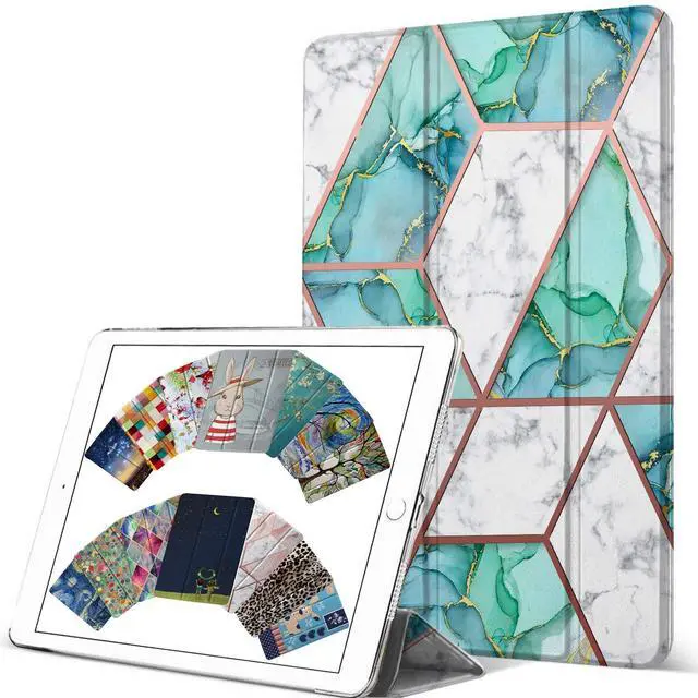 Main image of DuraSafe Cases for iPad 5 2017 iPad 6 2018-9.7 Inch A1893 A1822 A1954 MP242LL/A MP252LL/A MPGA2LL/A MRM52LL/A MR702LL/A MR6Y2LL/A Printed Slim PC Dual Angle Stand Clear Flip Back Cover - Marble Green