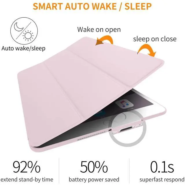 Alt view image 4 of 5 - DuraSafe Cases for iPad 9.7 Inch 5/6 [iPad 5th 6th Gen ] A1893 A1954 A1822 A1823 MRJN2LL/A MR7G2LL/A MR7F2LL/A MP2F2LL/A Smart Trifold Lightweight Soft Silicone TPU Back Case - Pink