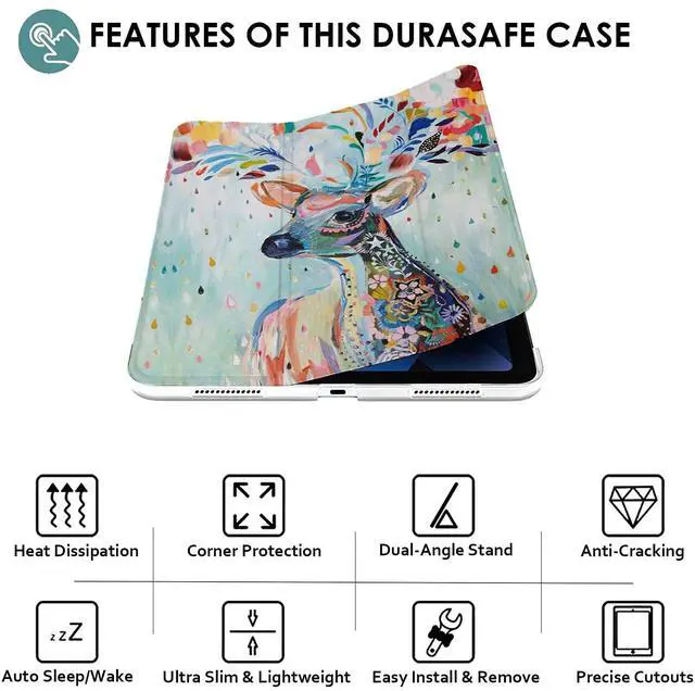 Alt view image 5 of 5 - DuraSafe Cases for iPad PRO 11 Inch 1st [ PRO 11 2018 1 Gen ] A1980 A1934 A2013 A1979 MTXN2LL/A MTXP2LL/A MTXR2LL/A Trifold Printed Hard Smart PC Transparent Back Cover - Deer Print