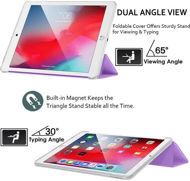 Alt view image 4 of 5 - DuraSafe Cases for iPad Air 4 2020, 5 2022, 6 2024 - Trifold PC Lightweight Smart PU Leather Hard Cover - Purple