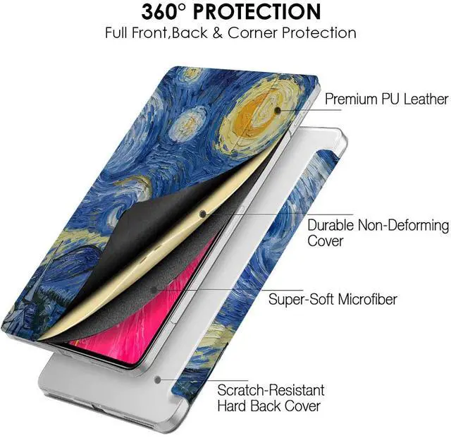 Alt view image 4 of 5 - DuraSafe Cases for iPad PRO 12.9 Inch 2021 5th 2020 4th Gen [ Pro 12.9 5 4 ] A2378 A2461 A2379 MHNR3LL/A MHNT3LL/A MY3K2LL/A MY3J2LL/A Printed PC Dual Angle Stand Clear Flip Back Cover - Starry Night