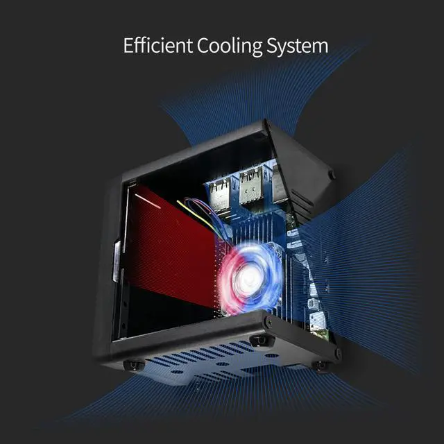 Alt view image 5 of 5 - ElectroCookie Mini PC Case for Raspberry Pi 5 with M.2 NVMe SSD PCIe HAT and Active RGB Lighting Cooler (Black Case + M.2 HAT[X1001])