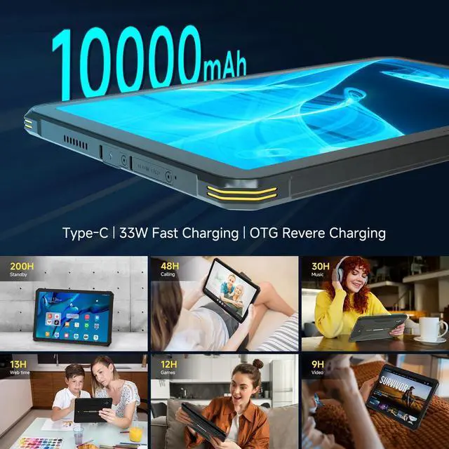 Alt view image 5 of 5 - ONERugged 2025 Launched Rugged Tablet T1 Max, 10.95 inch Android 14 Tablets, 10000mAh 8GB+128GB (512GB TF) Outdoor Industrial PC, 48MP+32MP Octa-Core IP68 Waterproof Computer, 4G Dual SIM/WiFi/GPS/OTG