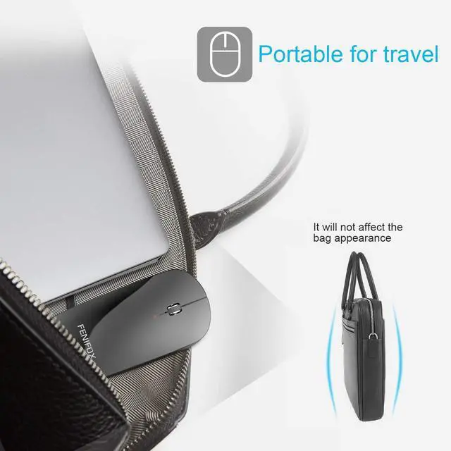 Alt view image 3 of 5 - Bluetooth Mouse FENIFOX Slim Mini Whisper-Quiet Flat Portable Wireless Mice Rechargeable Compatible with Laptop,PC,Tablet Android Windows XP(Black)