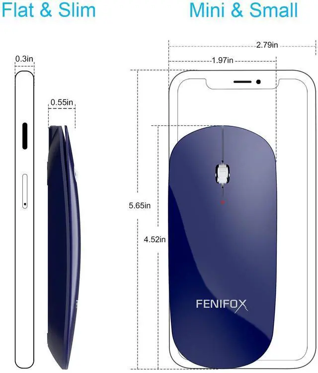 Alt view image 2 of 5 - FENIFOX Bluetooth Mouse Slim, Whisper-Quiet Mini Flat Portable Mobile Mice Rechargeable Compatible with Laptop,PC,Android Windows Tablet (Deep Blue)