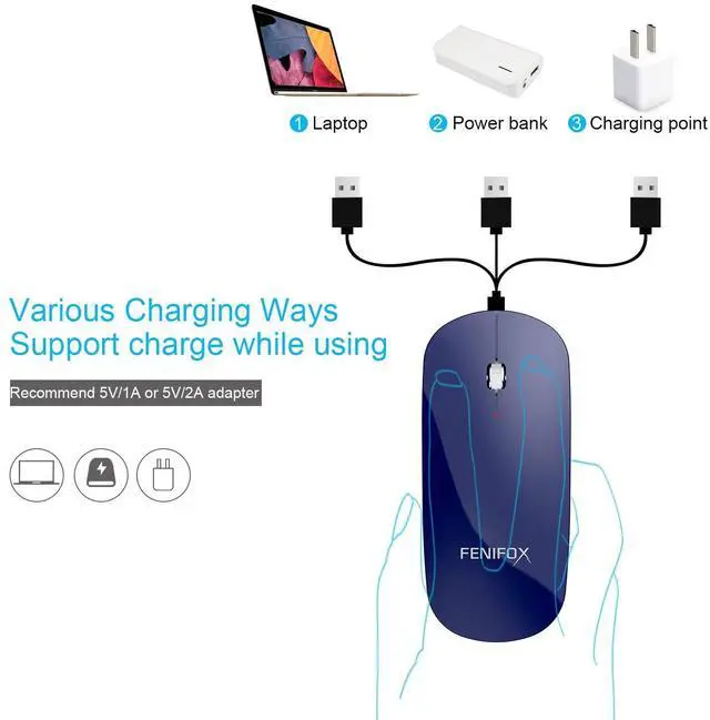 Alt view image 4 of 5 - FENIFOX Bluetooth Mouse Slim, Whisper-Quiet Mini Flat Portable Mobile Mice Rechargeable Compatible with Laptop,PC,Android Windows Tablet (Deep Blue)