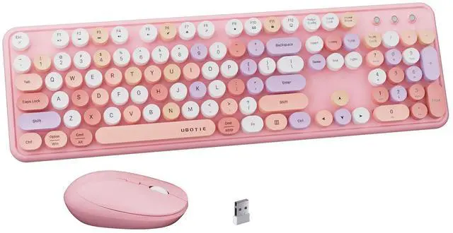 Main image of FCPLU x UBOTIE Colorful Wireless Keyboard and Mouse Combo, Full-Sized Office Keyboard with Typewriter Flexible Keys, 2.4GHz Dropout-Free Connection, Optical Mouse for PC Laptop((Pink Colorful)