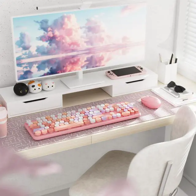 Alt view image 2 of 5 - FCPLU x UBOTIE Colorful Wireless Keyboard and Mouse Combo, Full-Sized Office Keyboard with Typewriter Flexible Keys, 2.4GHz Dropout-Free Connection, Optical Mouse for PC Laptop((Pink Colorful)
