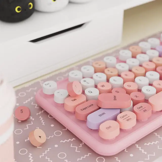 Alt view image 3 of 5 - FCPLU x UBOTIE Colorful Wireless Keyboard and Mouse Combo, Full-Sized Office Keyboard with Typewriter Flexible Keys, 2.4GHz Dropout-Free Connection, Optical Mouse for PC Laptop((Pink Colorful)