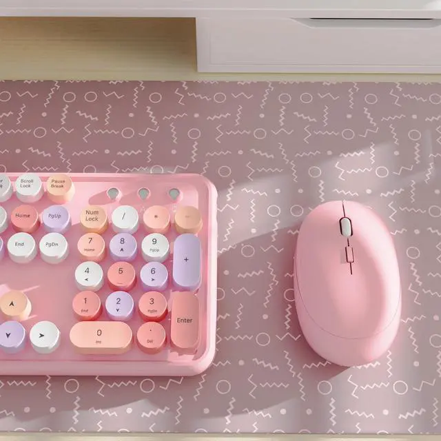 Alt view image 4 of 5 - FCPLU x UBOTIE Colorful Wireless Keyboard and Mouse Combo, Full-Sized Office Keyboard with Typewriter Flexible Keys, 2.4GHz Dropout-Free Connection, Optical Mouse for PC Laptop((Pink Colorful)
