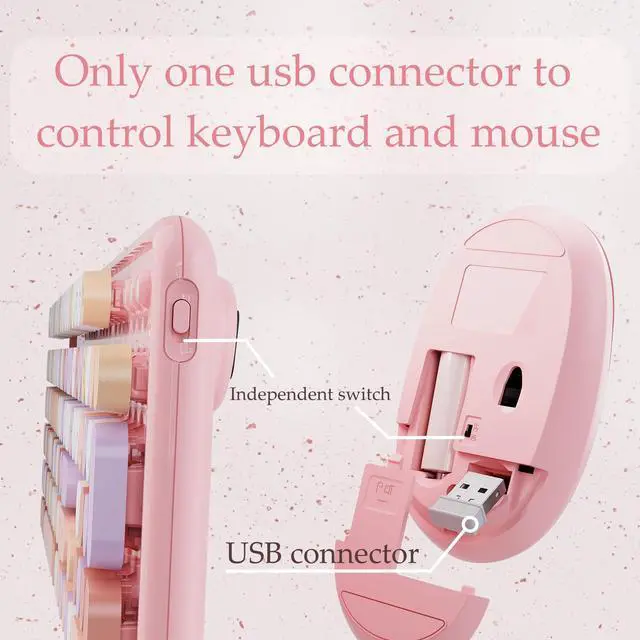 Alt view image 5 of 5 - FCPLU x UBOTIE Colorful Wireless Keyboard and Mouse Combo, Full-Sized Office Keyboard with Typewriter Flexible Keys, 2.4GHz Dropout-Free Connection, Optical Mouse for PC Laptop((Pink Colorful)