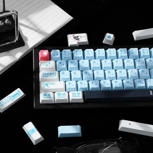 Alt view image 3 of 5 - GEKUCAP 143 Keys Blue Japanese Custom Keycaps, Dye Sublimation Key Caps Cherry Profile PBT Keycaps Set Fit for 61/64/104/68/87/108 Custom Mechanical Gaming Keyboard