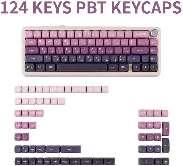 Alt view image 2 of 5 - GEKUCAP PBT Keycaps - 124 Key MOA Profile Japanese Gradient Purple Custom Keycaps for Cherry Gateron MX Switches