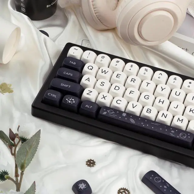 Alt view image 3 of 5 - GEKUCAP MOA Keycaps 126 Keys PBT Keycaps Dye-Sublimation Custom Keyboard Key Caps Set for Cherry Gateron MX Switches Mechanical Keyboards, Black White Space Theme Key Caps