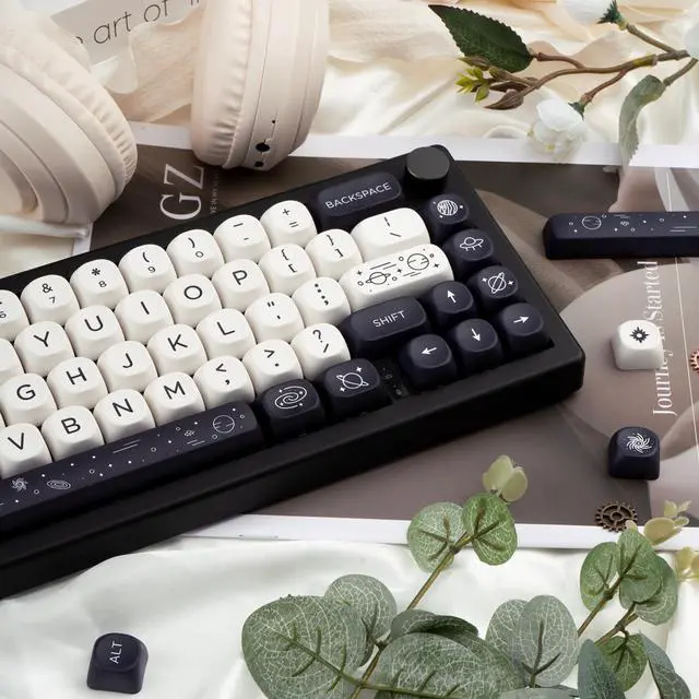Alt view image 4 of 5 - GEKUCAP MOA Keycaps 126 Keys PBT Keycaps Dye-Sublimation Custom Keyboard Key Caps Set for Cherry Gateron MX Switches Mechanical Keyboards, Black White Space Theme Key Caps