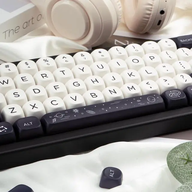 Alt view image 5 of 5 - GEKUCAP MOA Keycaps 126 Keys PBT Keycaps Dye-Sublimation Custom Keyboard Key Caps Set for Cherry Gateron MX Switches Mechanical Keyboards, Black White Space Theme Key Caps