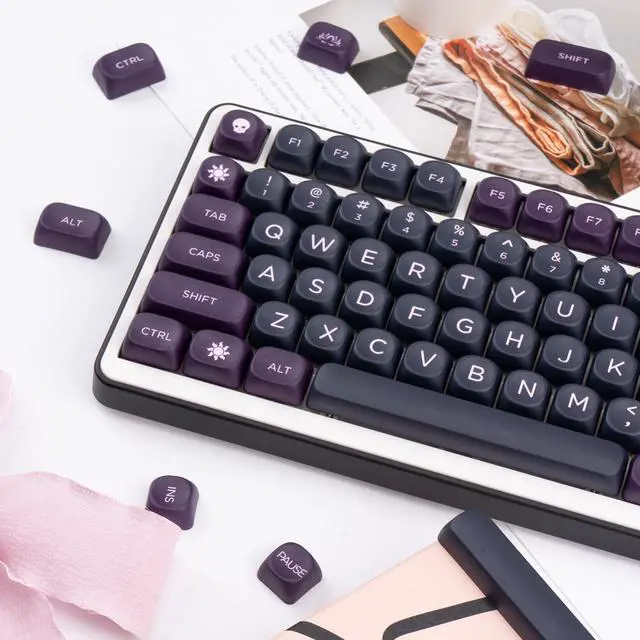 Alt view image 3 of 5 - GEKUCAP PBT Keycaps 126 Keys MOA Profile Keycap Black Purple Custom Keyboard Keycaps Set 5 Side Dye Sublimation Key caps for Cherry Gateron MX Switches Keyboards