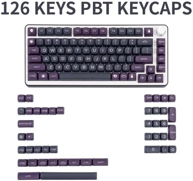 Alt view image 2 of 5 - GEKUCAP PBT Keycaps 126 Keys MOA Profile Keycap Black Purple Custom Keyboard Keycaps Set 5 Side Dye Sublimation Key caps for Cherry Gateron MX Switches Keyboards