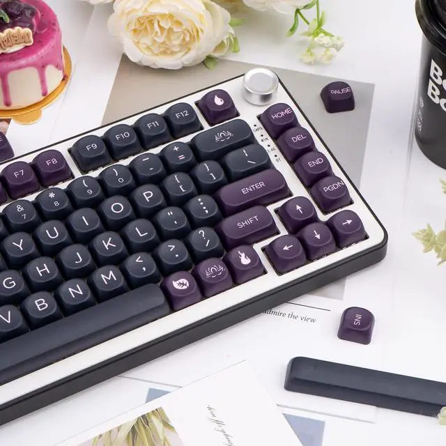 Alt view image 4 of 5 - GEKUCAP PBT Keycaps 126 Keys MOA Profile Keycap Black Purple Custom Keyboard Keycaps Set 5 Side Dye Sublimation Key caps for Cherry Gateron MX Switches Keyboards
