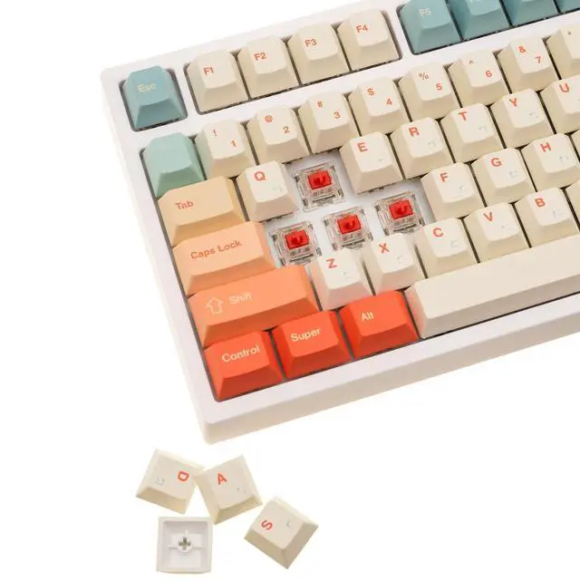 Alt view image 4 of 5 - GK GAMAKAY 145 Keys Summer Love Theme Keycaps Set, Cherry Profile PBT Dye-Sub Double-Shot Keycap Set Suitable for LK67 TK75 /87/98/104/108 ANSI Layout Mechanical Gaming Keyboard (Orange)