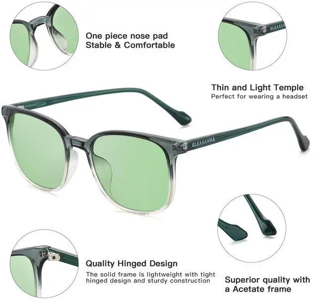 Alt view image 2 of 5 - GLEASANNA Sleep Glasses for 99.9% Blue Light Glasses Dual AR Coatings Green Lens for Computer Gaming Reduce Eyestrain